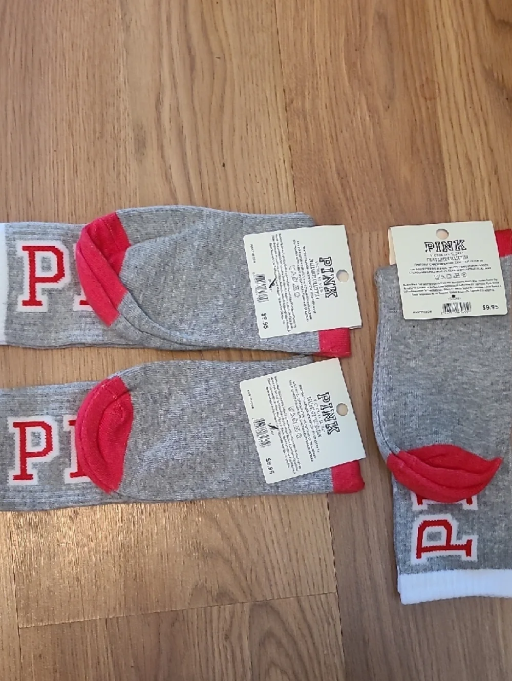 PINK Victoria's Secret Grey Crew Socks with Red Logo (3-Pack)